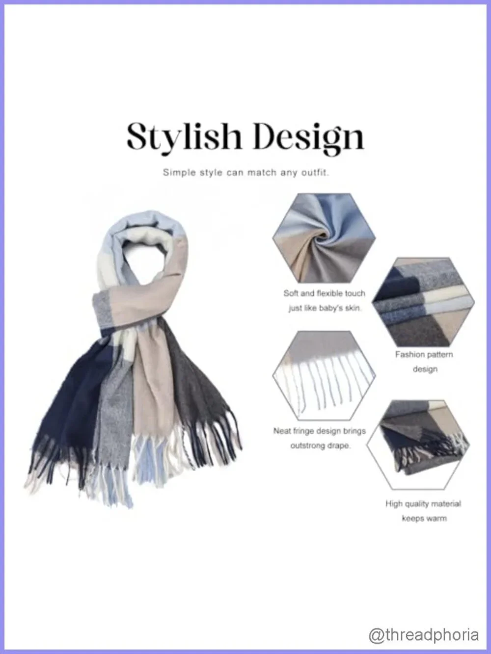 Women's Plaid Tassel Scarf Shawl Wrap Cashmere Feel Lightweight Warm Winter